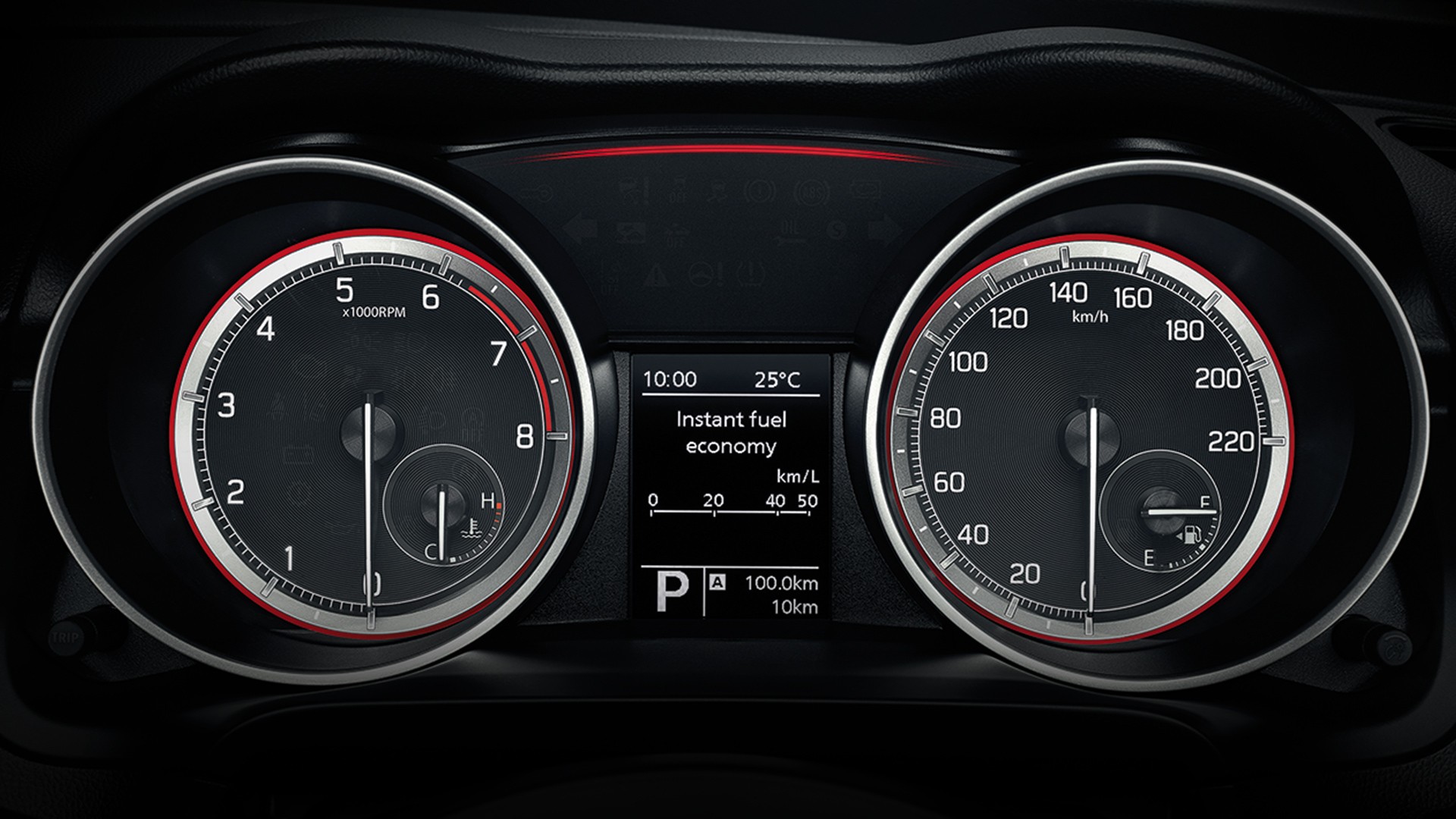 Sporty design speedometer
              and tachometer