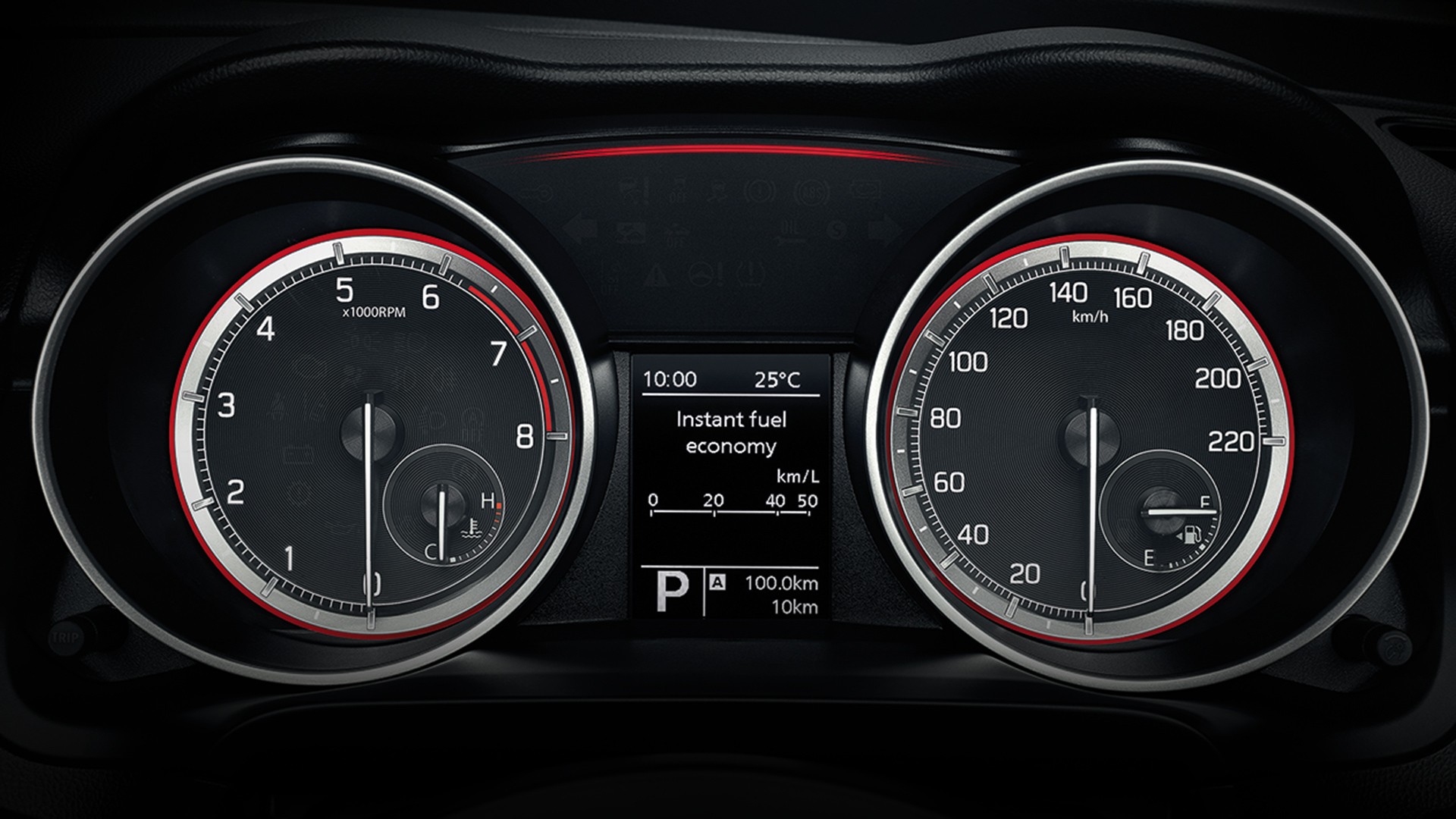 Sporty design speedometer
              and tachometer